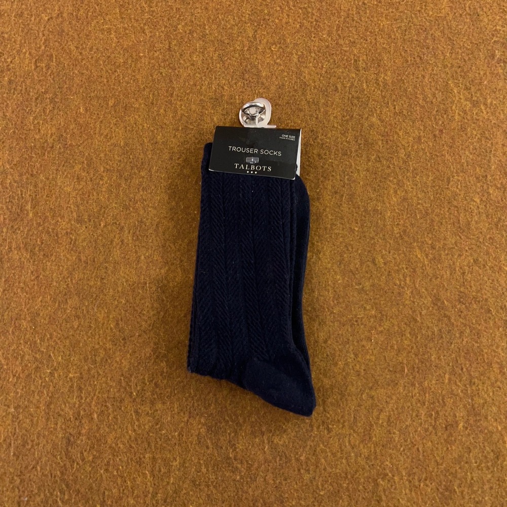 Talbots Womens One Size Navy Blue Herringbone Cable Knit Trouser Socks NWT